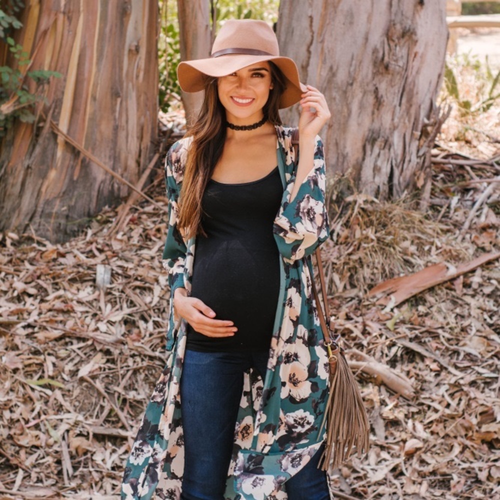 PinkBlush Green Floral Long Kimono